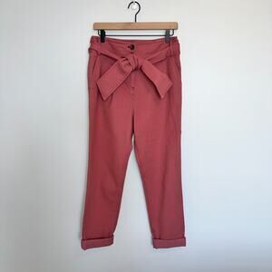 Boden Bude Trousers Size 6R Tie Waist Straight Leg Pleated Stretch Pink Preppy